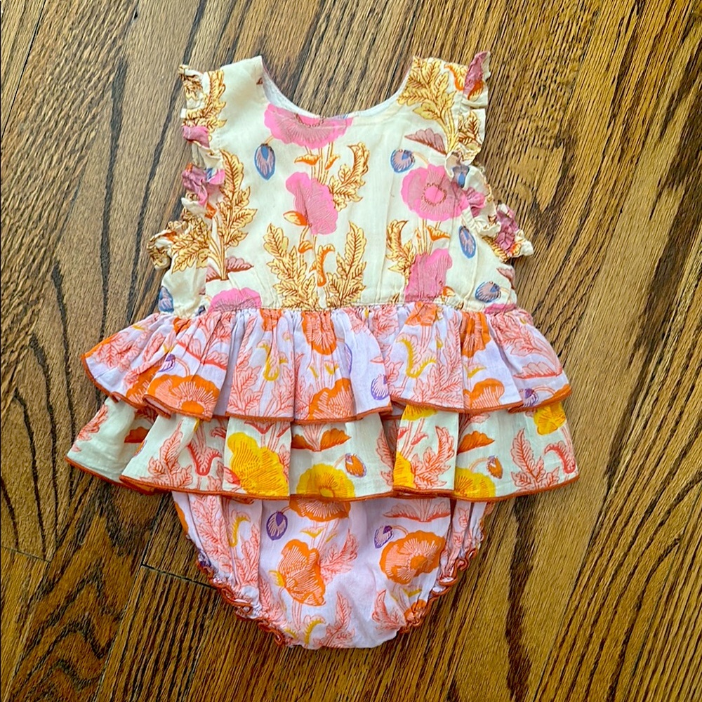 Pink Chicken Heidi Bubble in Gilded Floral, Size 6-12M